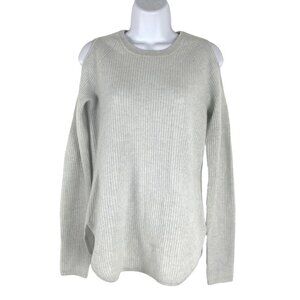 Saks‎ Fifth Avenue Cashmere Sweater Small Cold Shoulder Ribbed Blue FS-1187